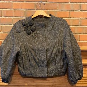 EUC Sz XS Elle black linen look jacket w floral detail